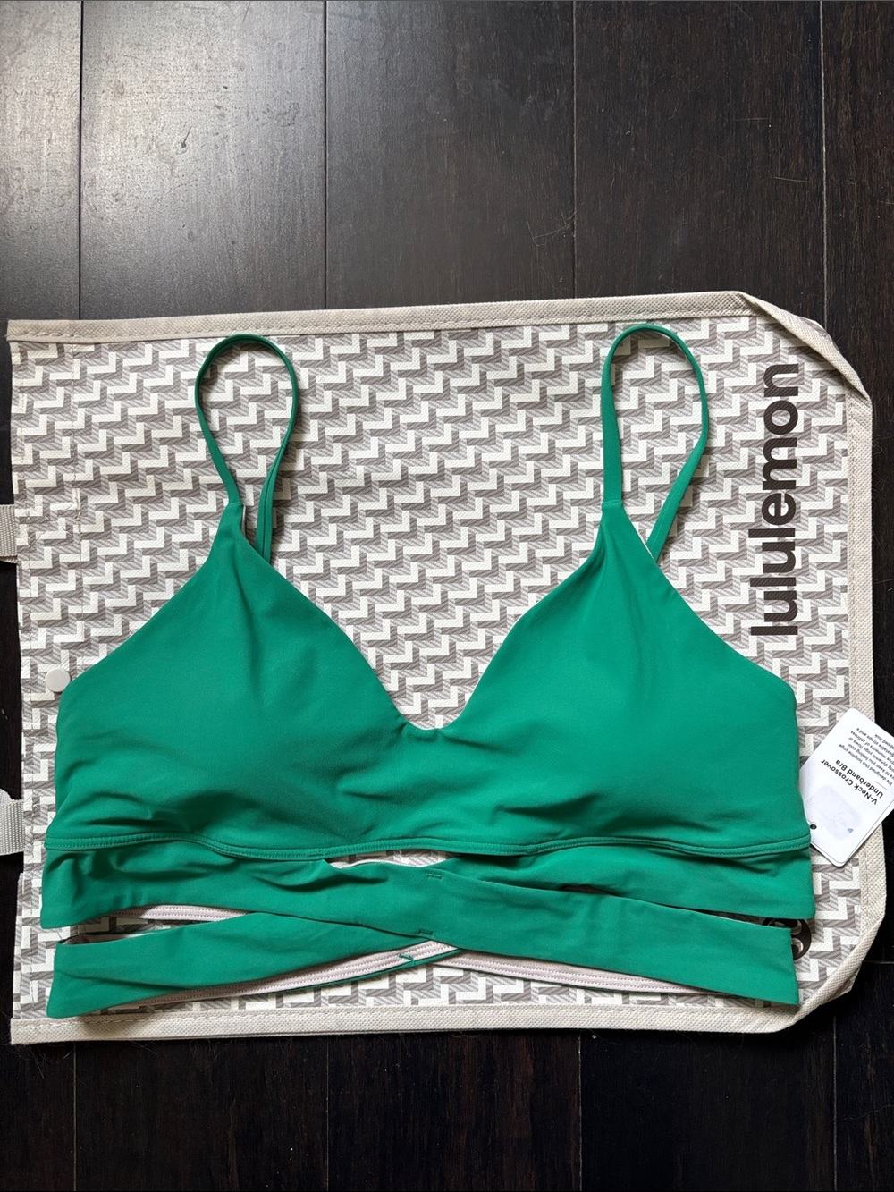 LULULEMON V-NECK CROSSOVER UNDERBAND BRA IN CASCADIA GREEN SZ 8,10 NWT